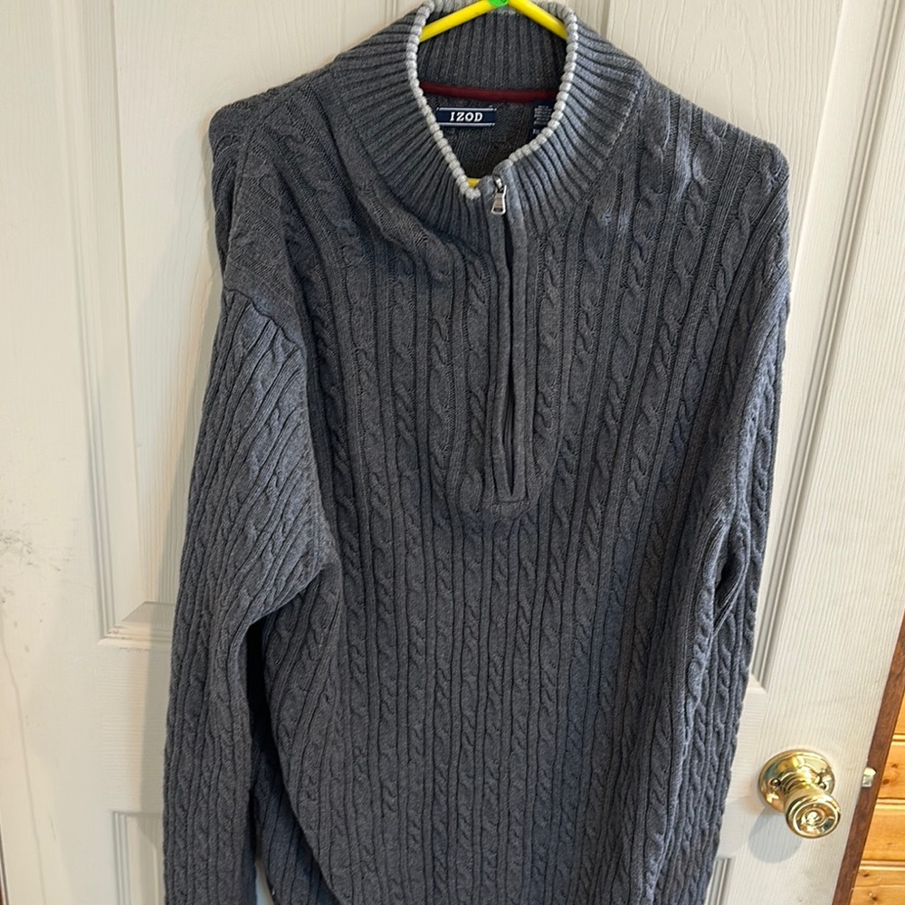 Izod Gray Zip Up Cable Knit Sweater